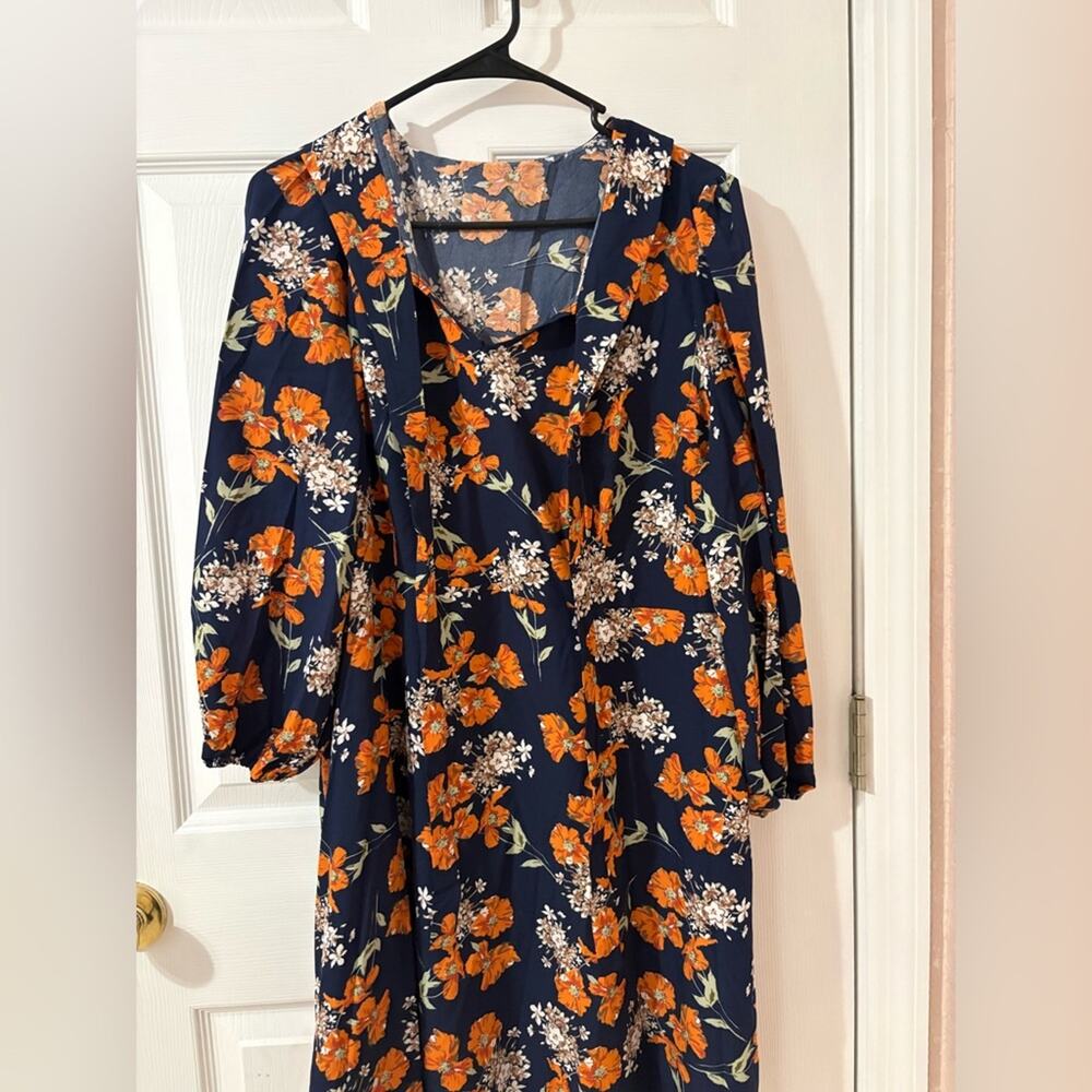 Floral Navy and Orange Dress Emery Rose Navy Floral Romper Dress – XL